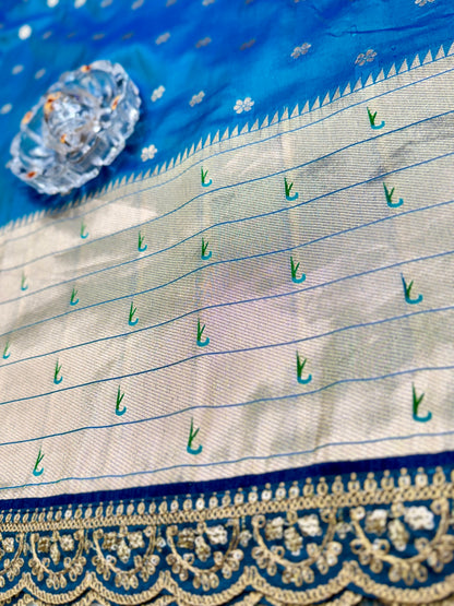 Paithani Lace Border Saree with Parrot Motifs and Contrast Blouse