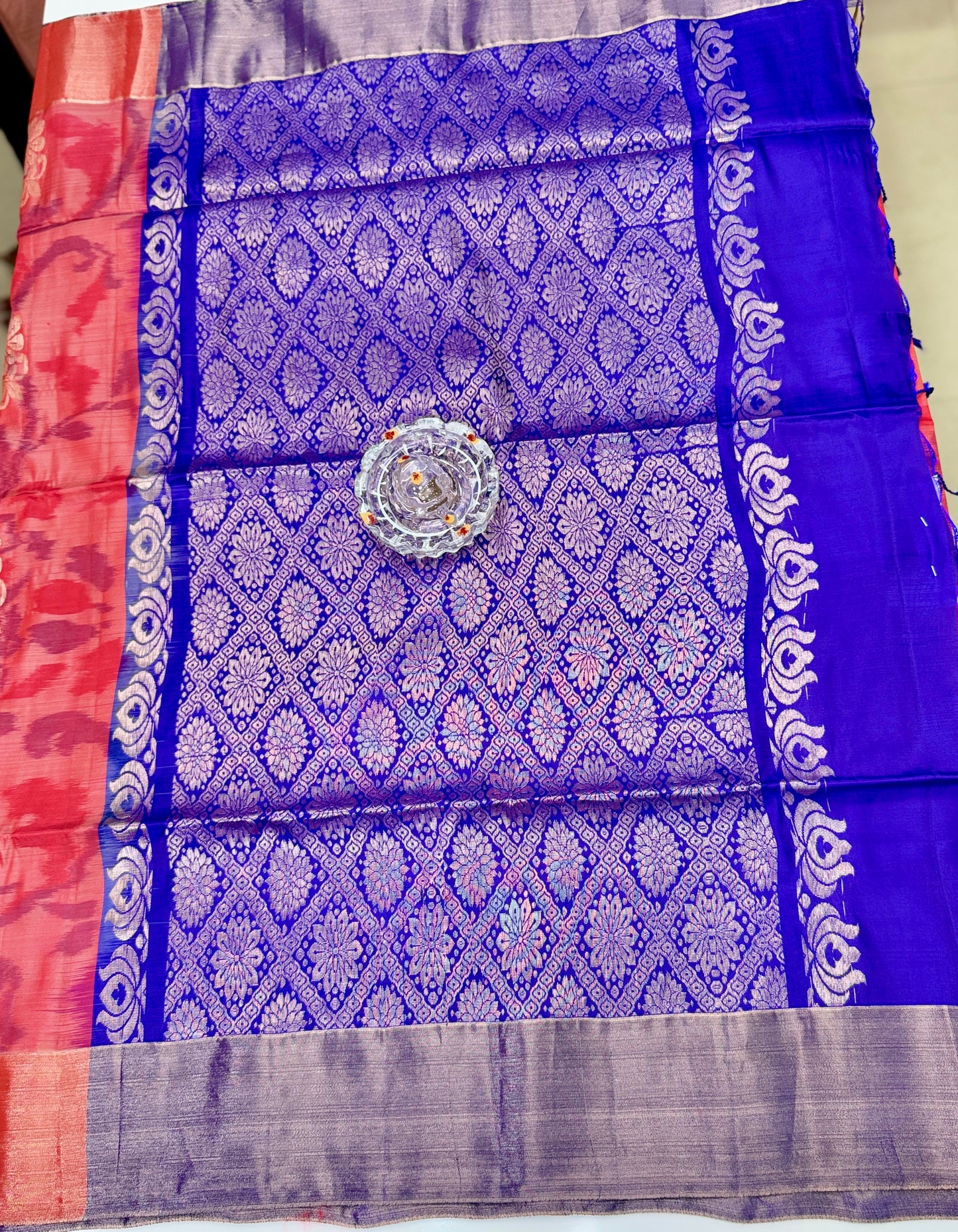 Pochampalli Printed Silk Saree with Satin Border and Blouse – Powerloom Weave for Women