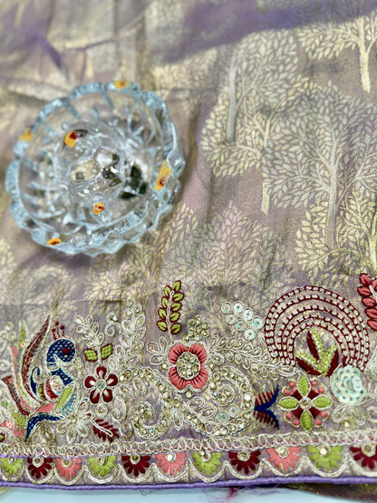 Tissue Silk Saree with Embroidery, Sequin, and Mirror Work Border – Festive Saree for Women