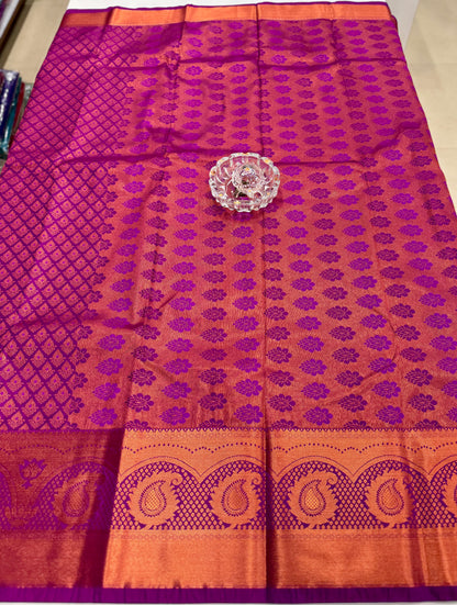 Bridal Soft Silk Saree with Jacquard Weaving & Contrast Border for Women