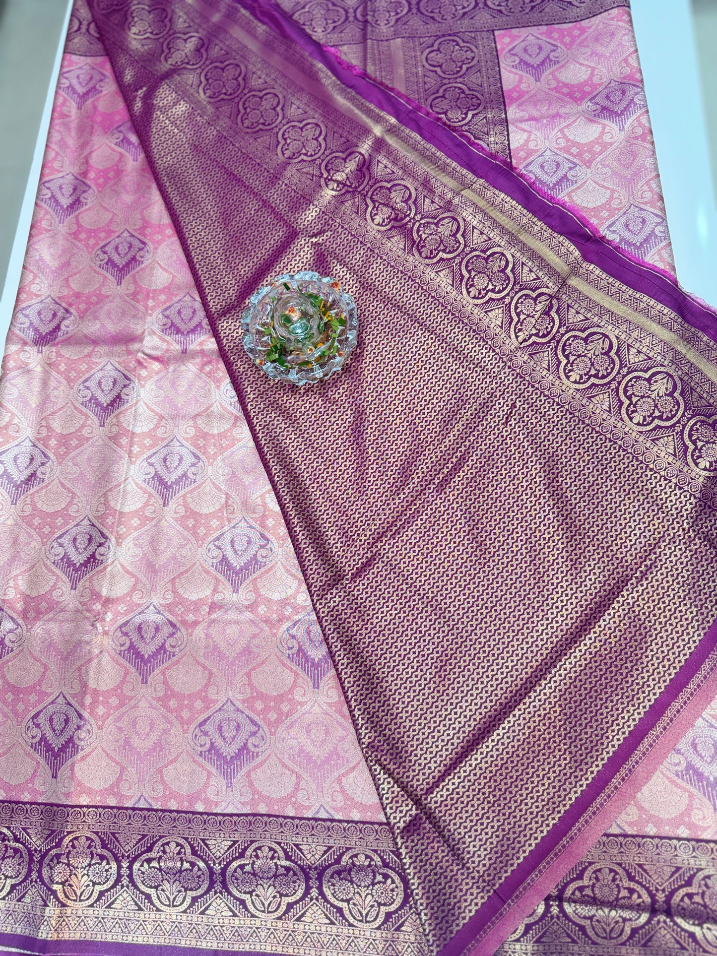 Tissue silk saree with rich zari weaving and contrast border for women