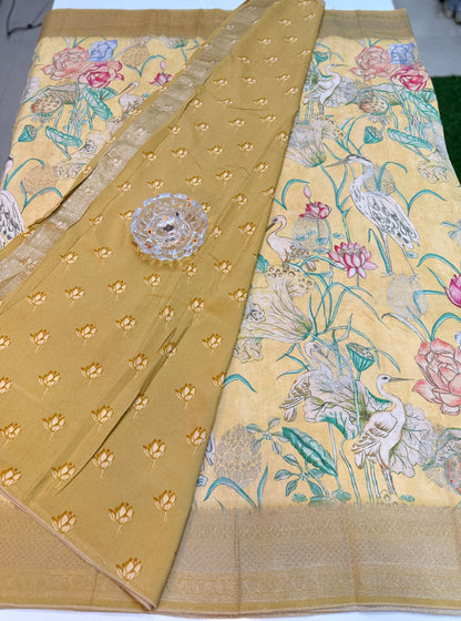 Pure Crepe Silk Saree with Digital Print and Zari Border – Elegant Festive and Wedding Saree for Women