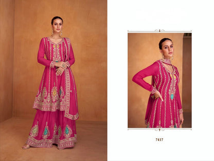 Real Chinon 3-Piece Set with Embroidery Front and Back – Free Size Ethnic Wear for Women