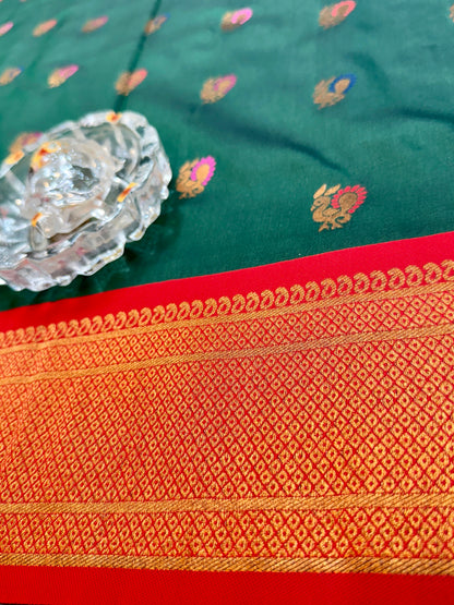 Paithani Soft Silk Saree with Zari Weaving and Contrast Blouse