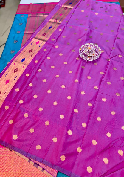 Paithani Soft Silk Saree with Zari Weaving and Contrast Blouse