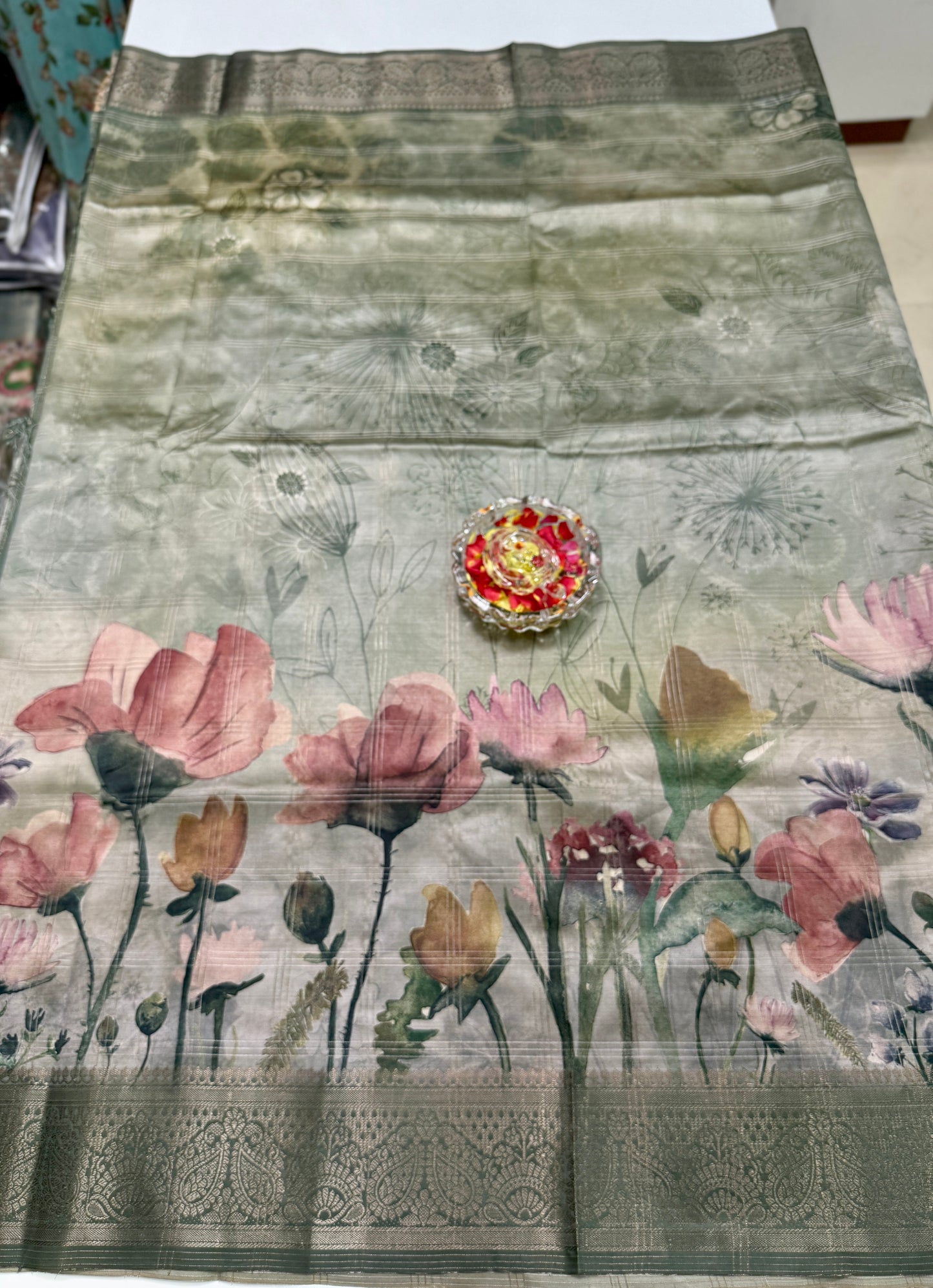 Bamboo Silk Saree with Chex Texture and Rich Pallu – Digital Floral Print Saree for Women