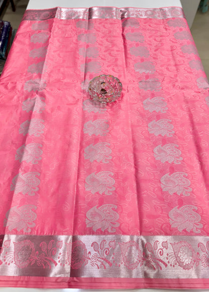 Butti Embossed Soft Silk Saree with Rich Pallu and Matching Blouse – Festive & Wedding Wear for Women