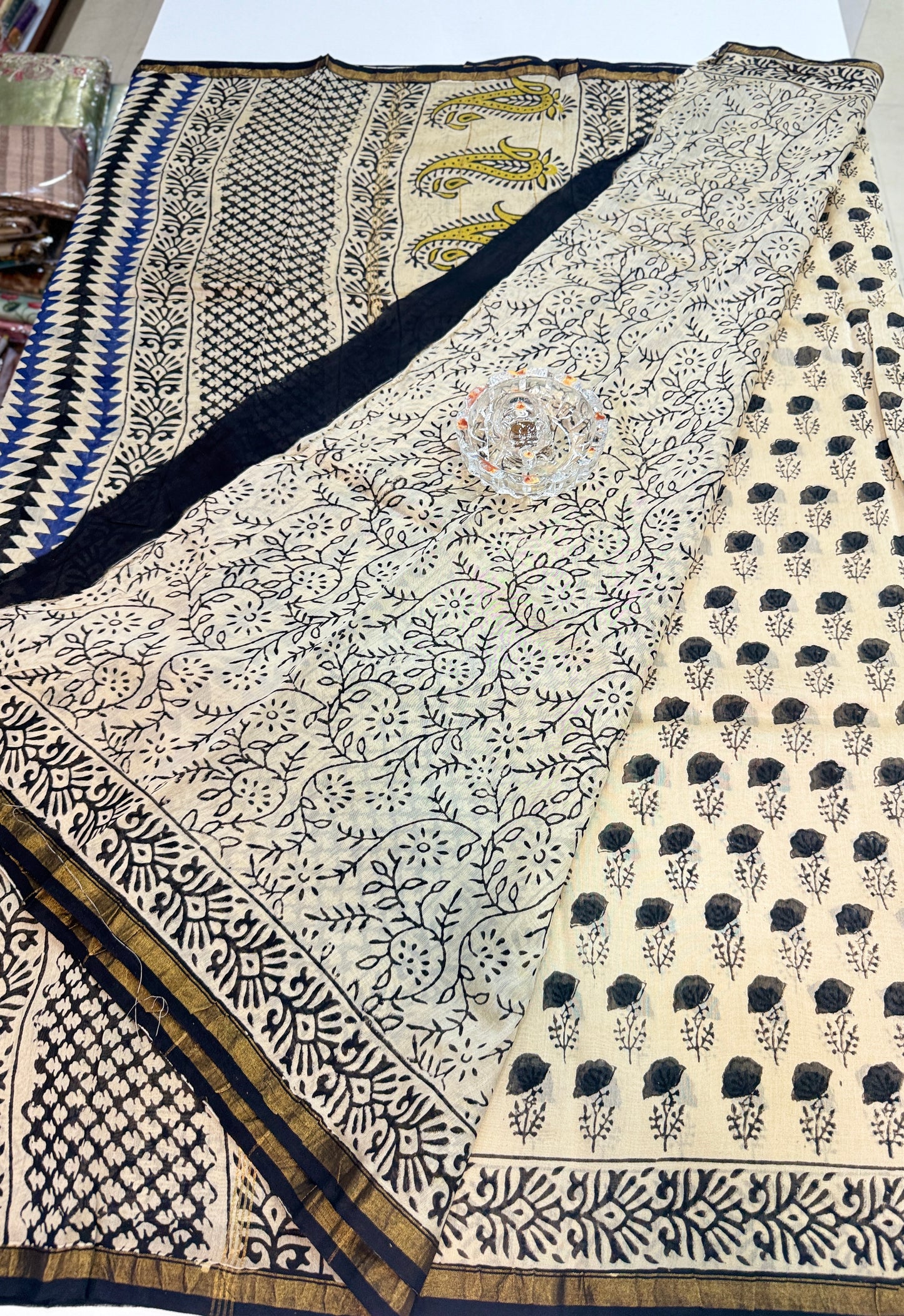 Pure Chanderi Silk Saree with Intricate Handblock Print and Blouse Piece – Traditional Wear for Women