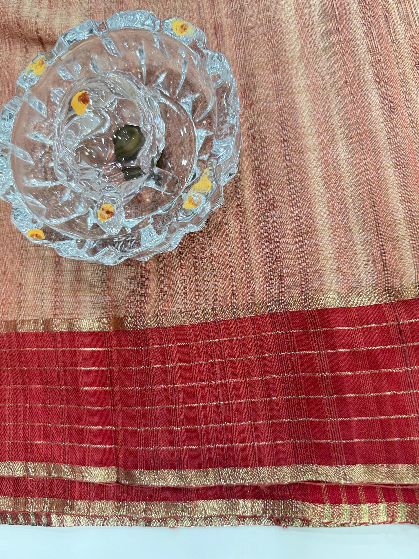 Handloom Style Katan Silk Saree with Red Zari Border – Elegant Office & Festive Wear Saree for Women