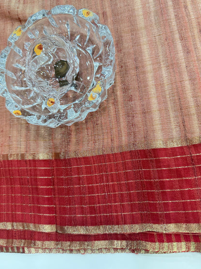 Handloom Style Katan Silk Saree with Red Zari Border – Elegant Office & Festive Wear Saree for Women