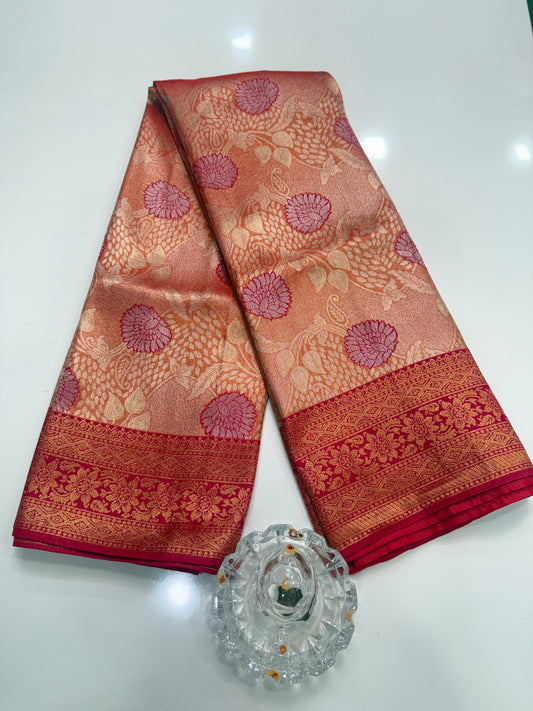 Kanjivaram Soft Silk Saree with Meenakari Weaving, Broad Pattu and Potli Tassels – Wedding Silk Saree for Women