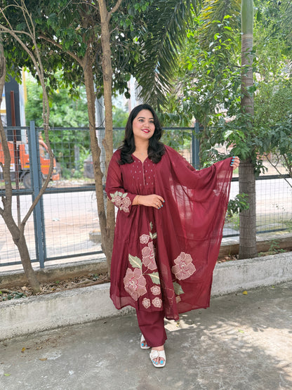 Women's Mul Chanderi Embroidered Kurta Pant Dupatta Set – M to XXL