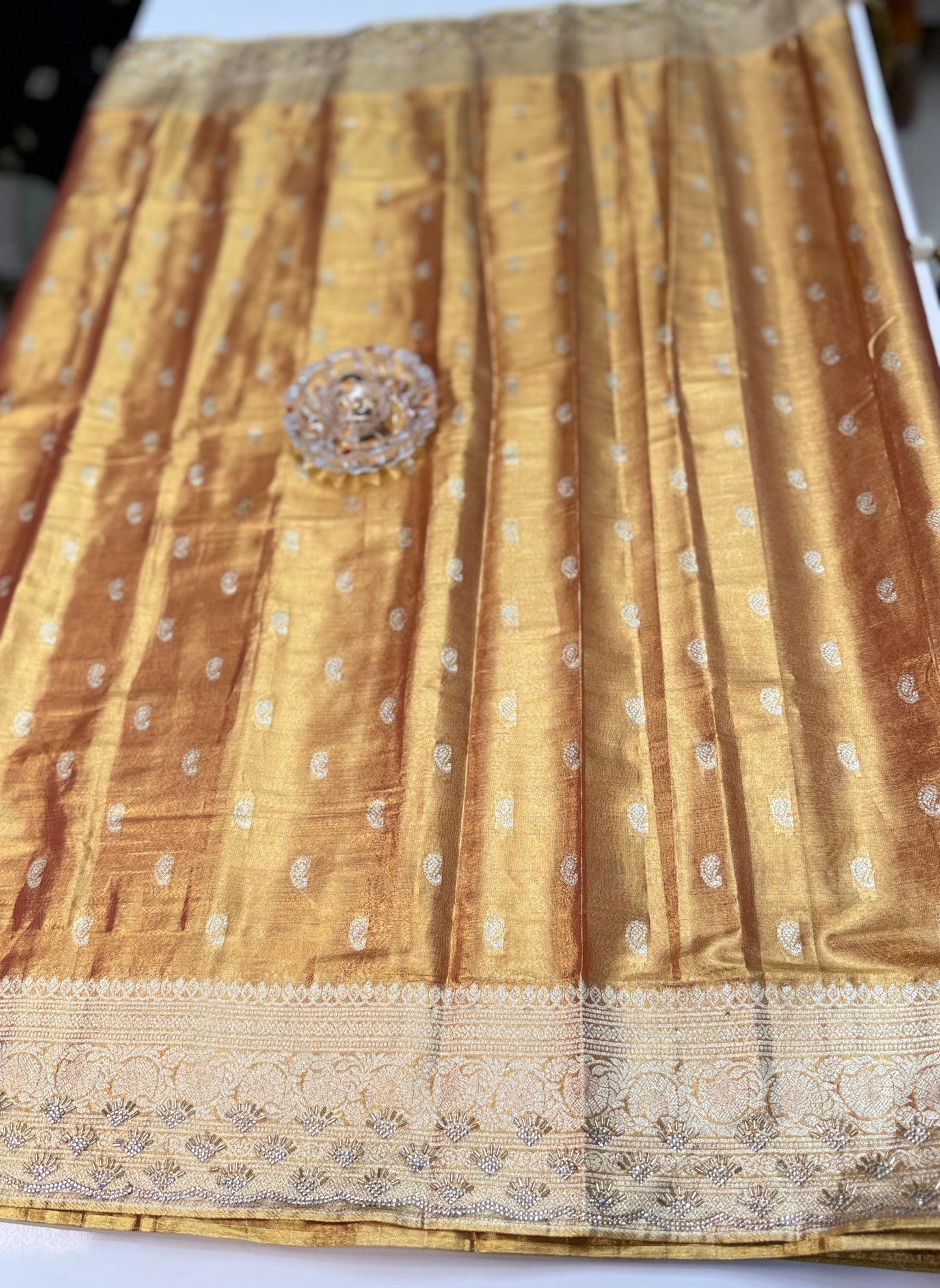 Rich Tissue Silk Saree with Heavy Zari Weaving and Ornate Border for Women