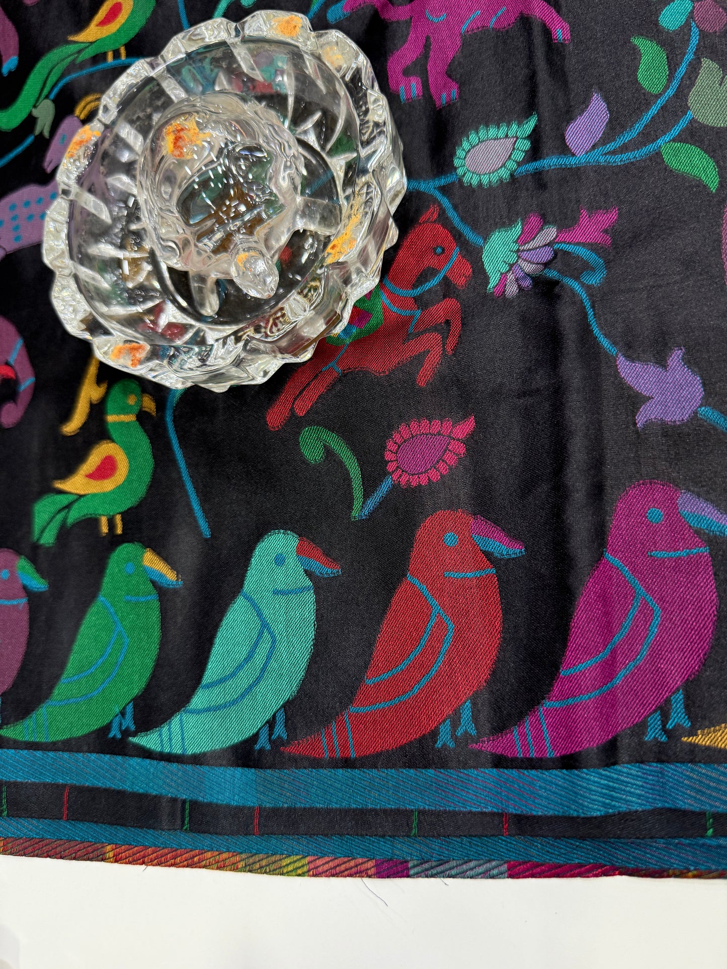 Soft silk printed saree with multicolour ethnic motifs and contrast blouse piece