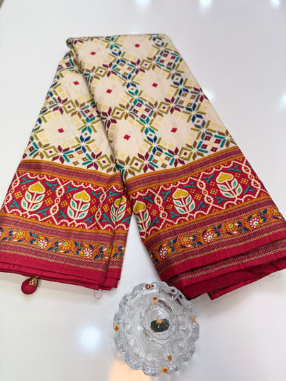 PV Silk Saree with HB Luxury Print and Gloss Finish – Party and Festival Wear Saree for Women