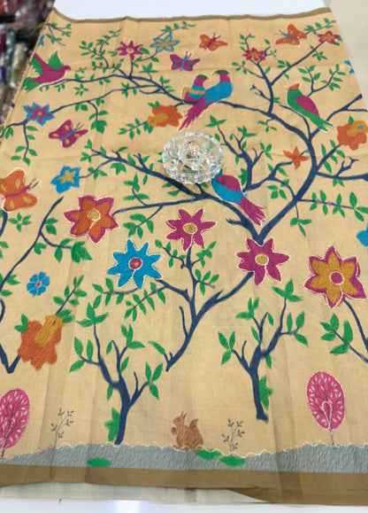 Assam silk saree for women with aari embroidery and paithani motifs, festive wear saree with blouse