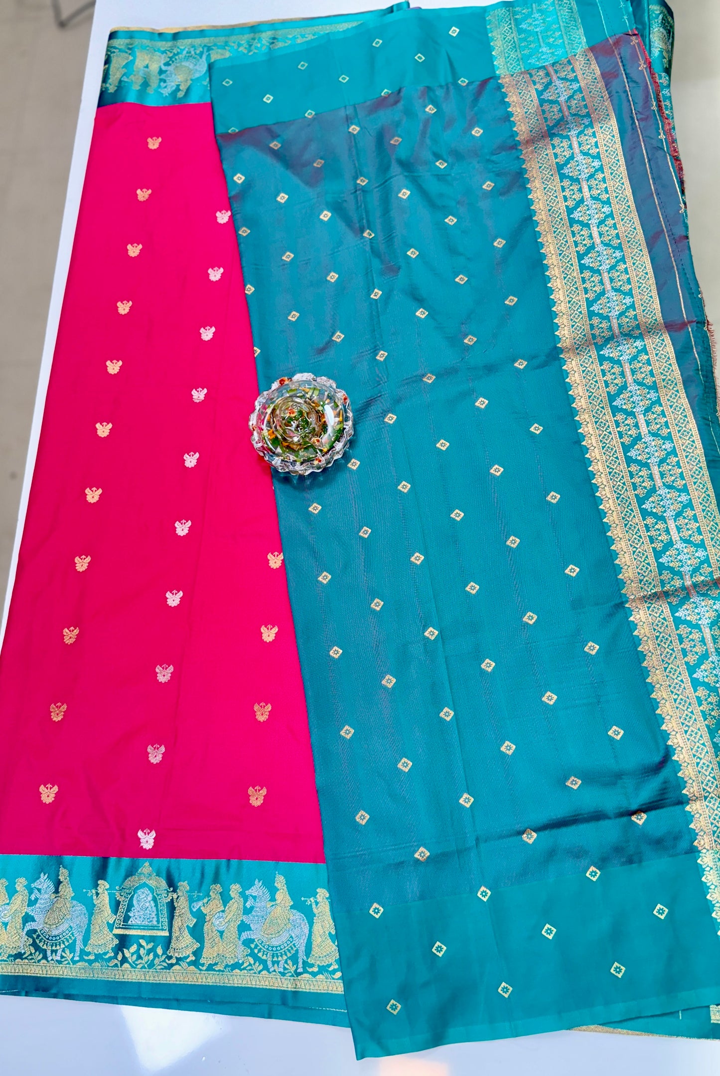 Mashru silk saree with Sindhu Ghaat zari weaving and blouse piece for women