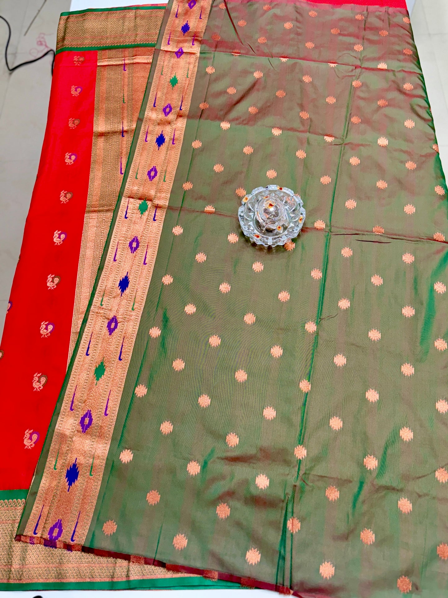 Paithani Soft Silk Saree with Zari Weaving and Contrast Blouse