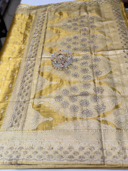 Rich Tissue Silk Saree with Heavy Zari Weaving and Ornate Border for Women