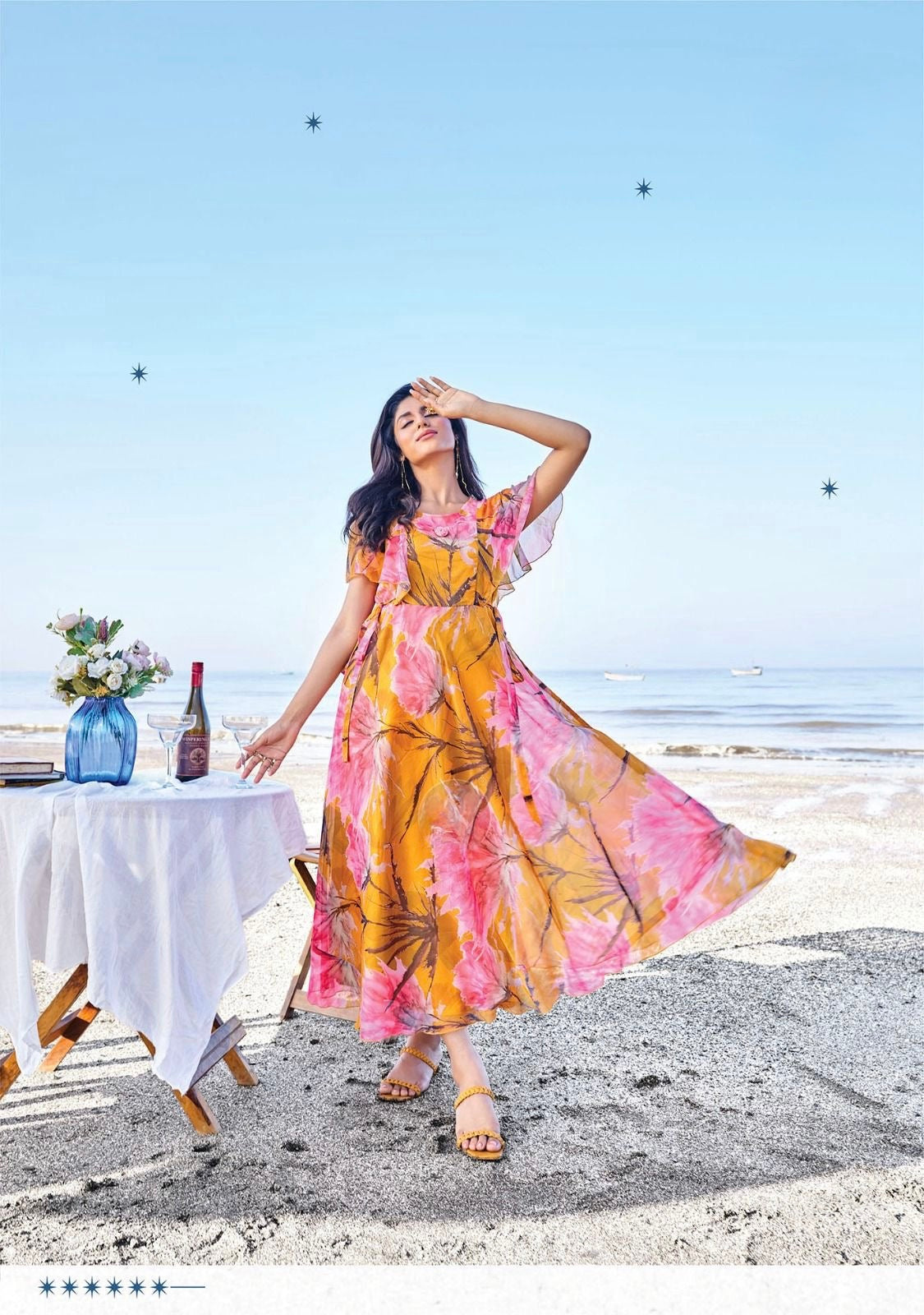 Viscose Chiffon Digital Printed Dress with Fancy Brooch – Autumn Breeze Collection for Women