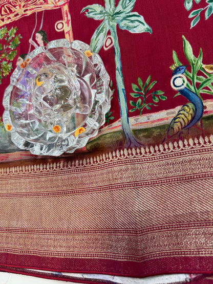 Pure Crepe Silk Saree with Digital Print and Zari Border – Elegant Festive and Wedding Saree for Women