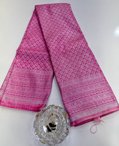 Bridal Soft Silk Saree with Jacquard Weaving & Contrast Border for Women