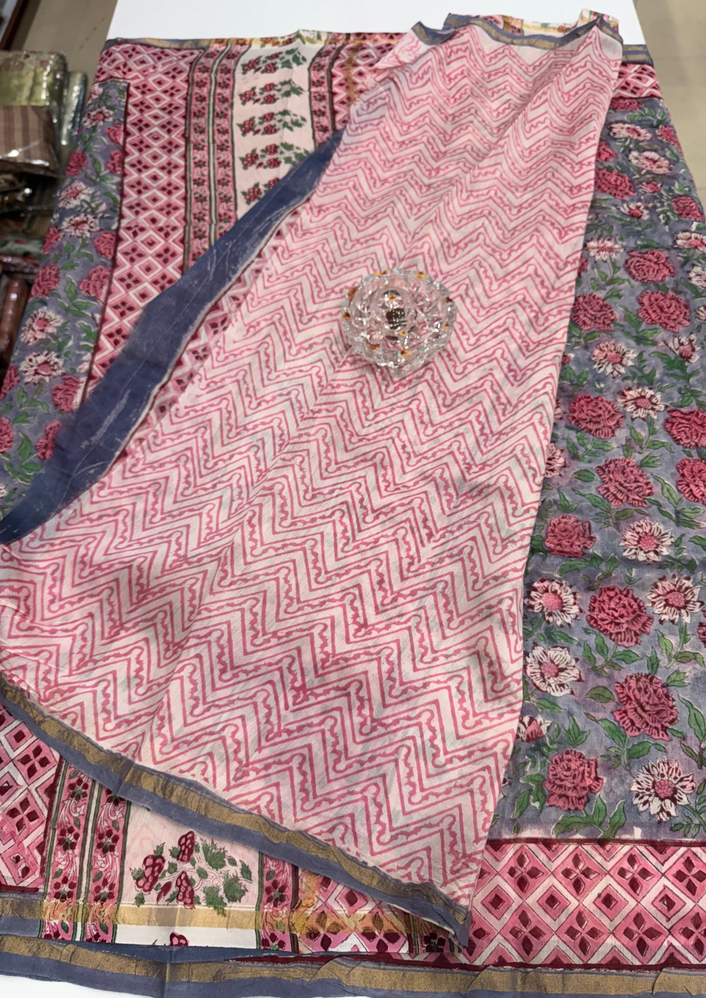 Pure Chanderi Silk Saree with Intricate Handblock Print and Blouse Piece – Traditional Wear for Women