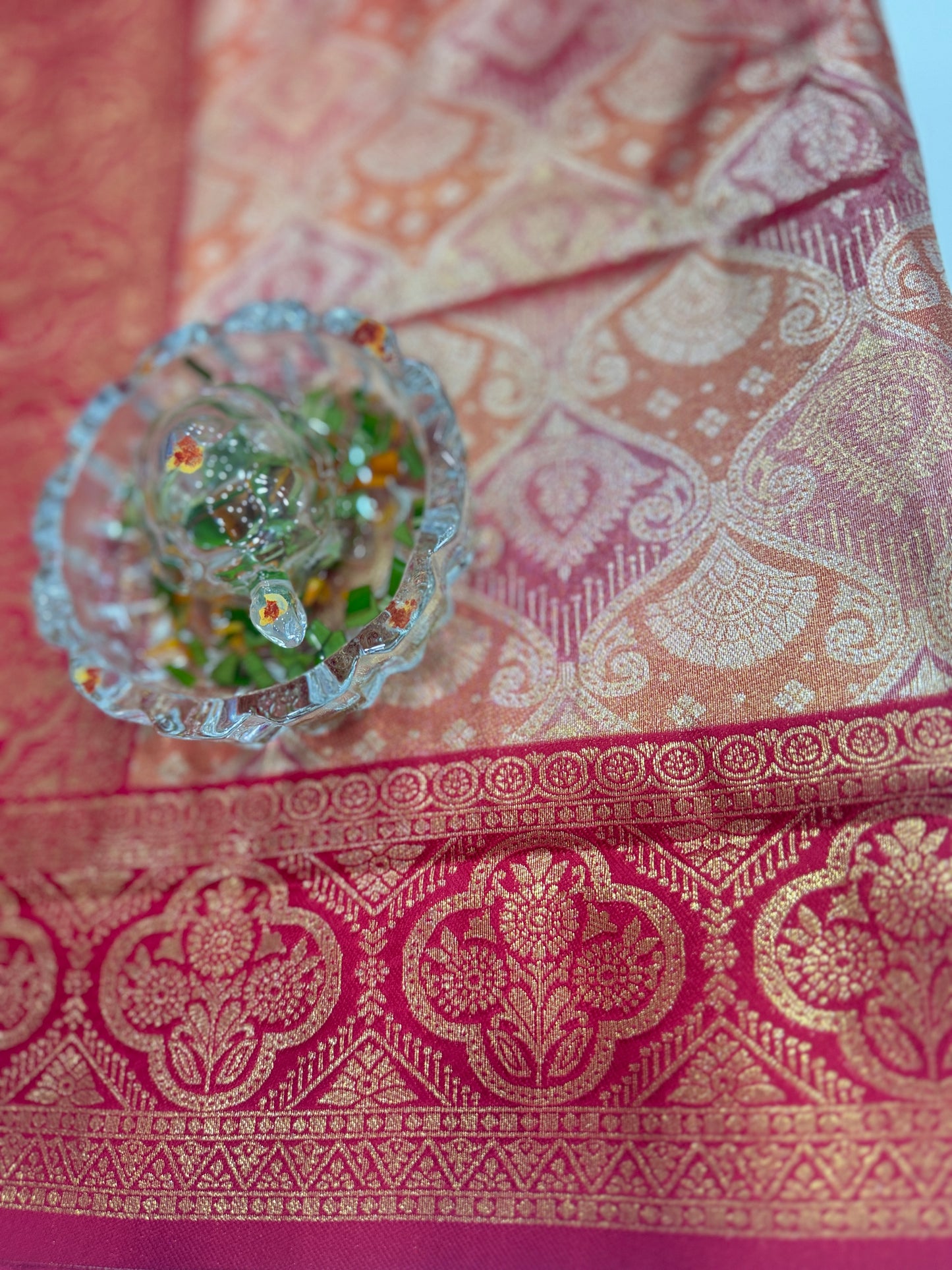 Tissue silk saree with rich zari weaving and contrast border for women