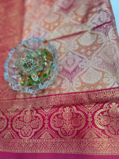 Tissue silk saree with rich zari weaving and contrast border for women