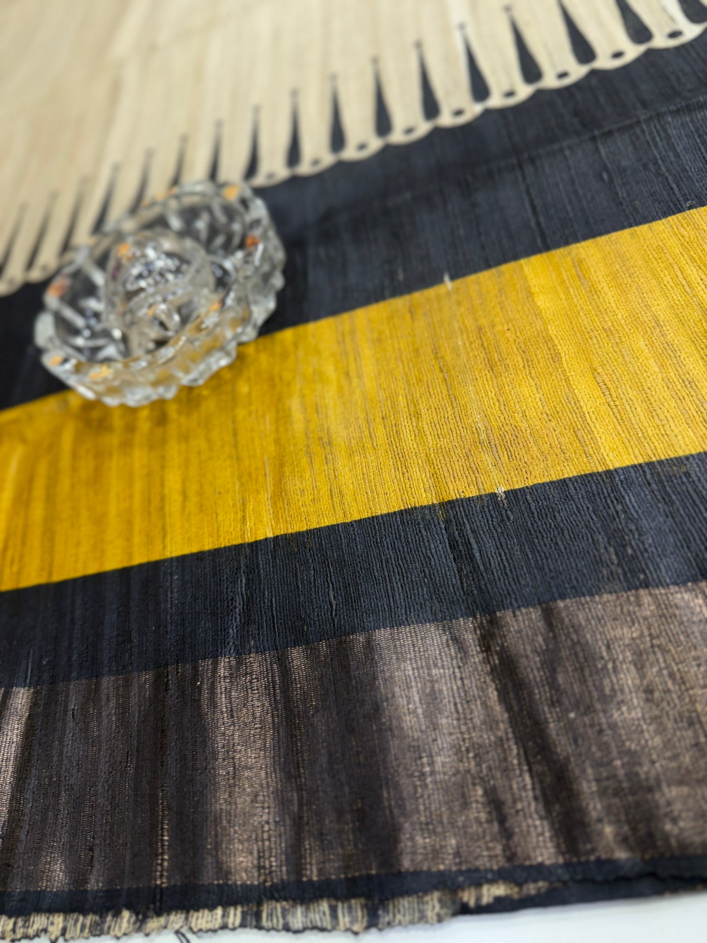 Pure Tussar Ghicha Silk Saree with Zari Border and Printed Design – Silk Mark Certified Handloom Saree