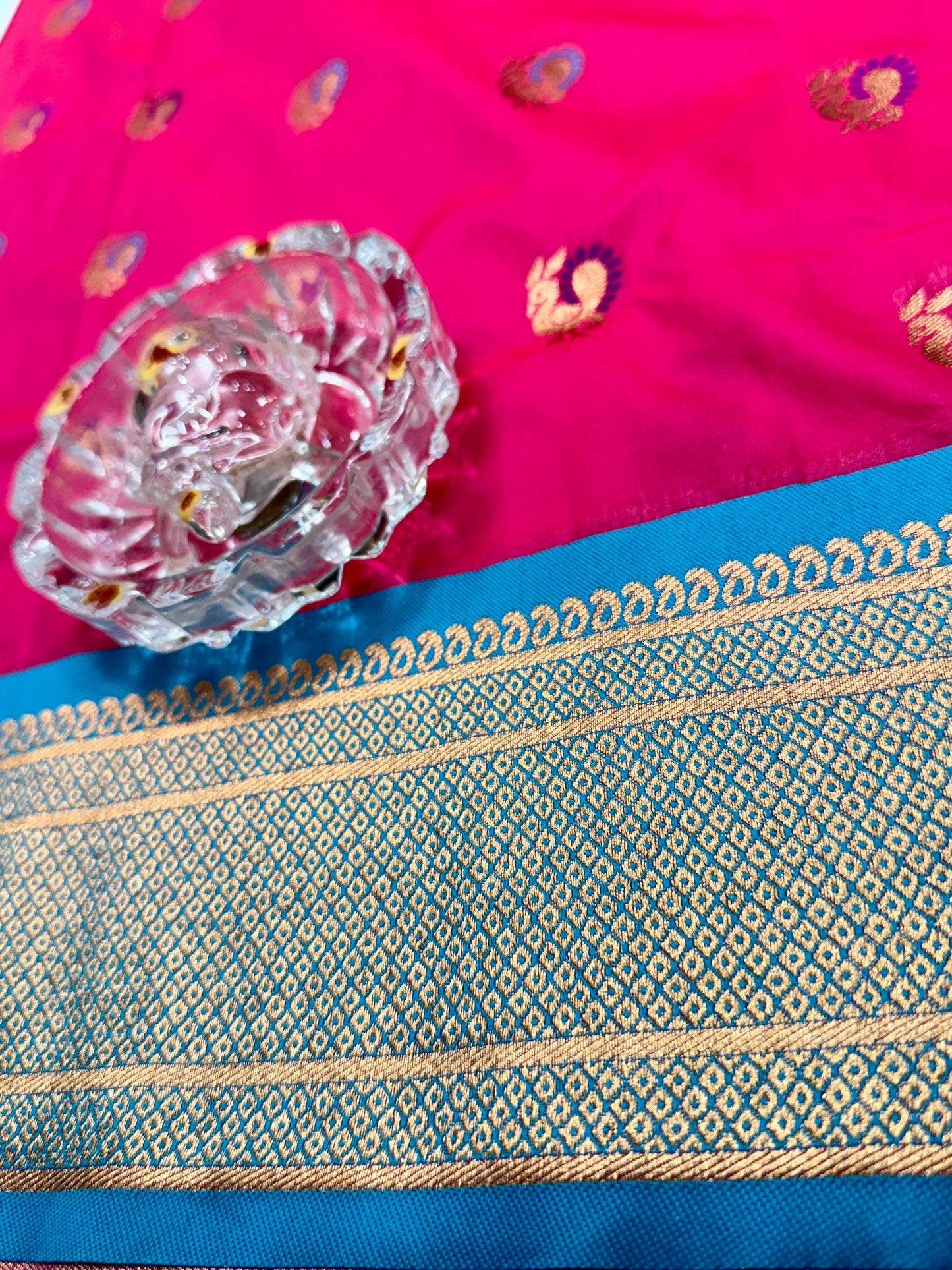 Paithani Soft Silk Saree with Zari Weaving and Contrast Blouse