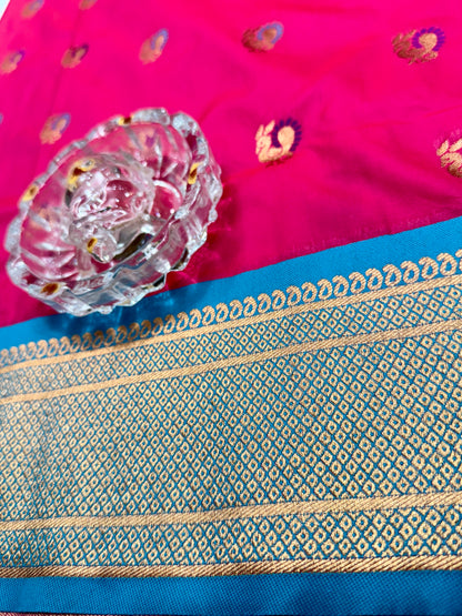 Paithani Soft Silk Saree with Zari Weaving and Contrast Blouse