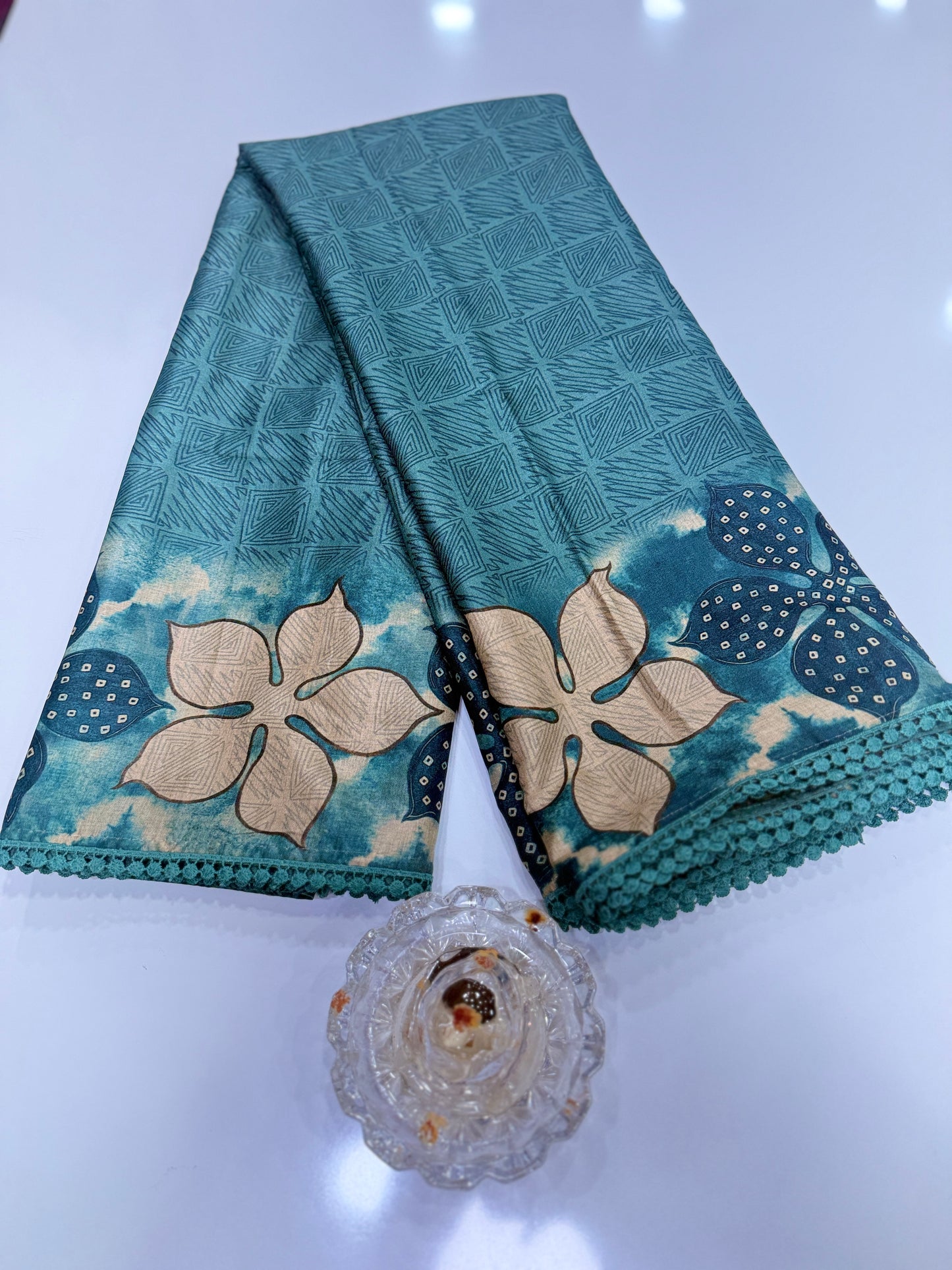 Nilambari Silk Floral Printed Saree with Lace Border