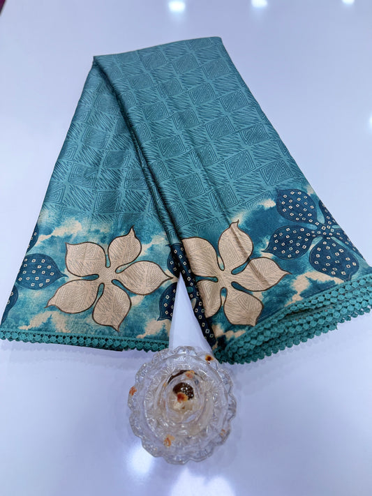 Nilambari Silk Floral Printed Saree with Lace Border