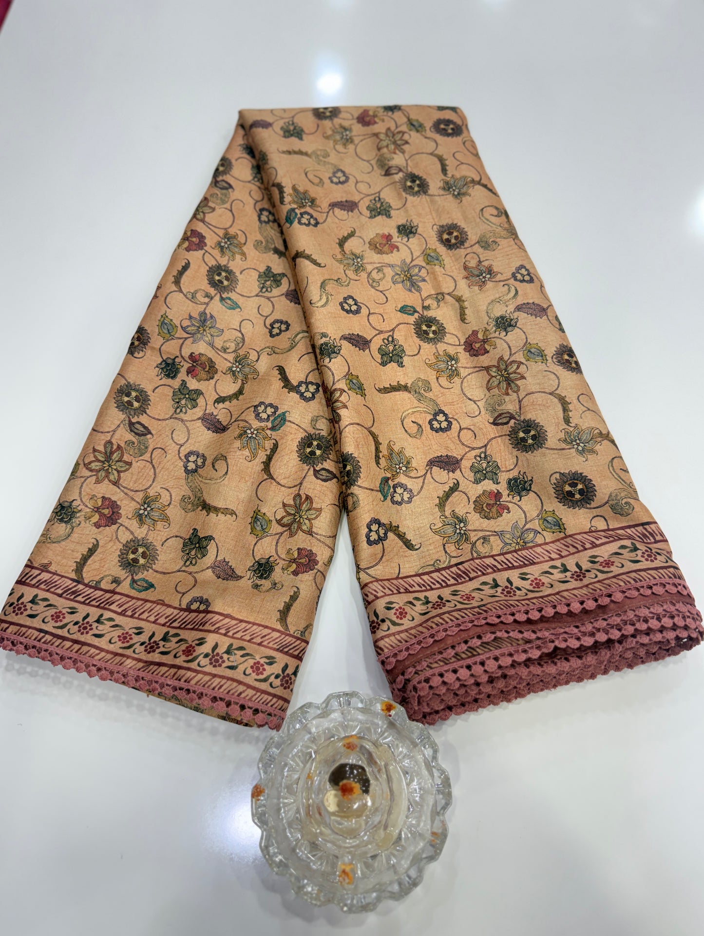 Nilambari Silk Floral Printed Saree with Lace Border