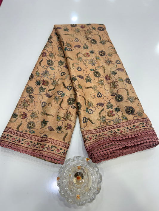 Nilambari Silk Floral Printed Saree with Lace Border