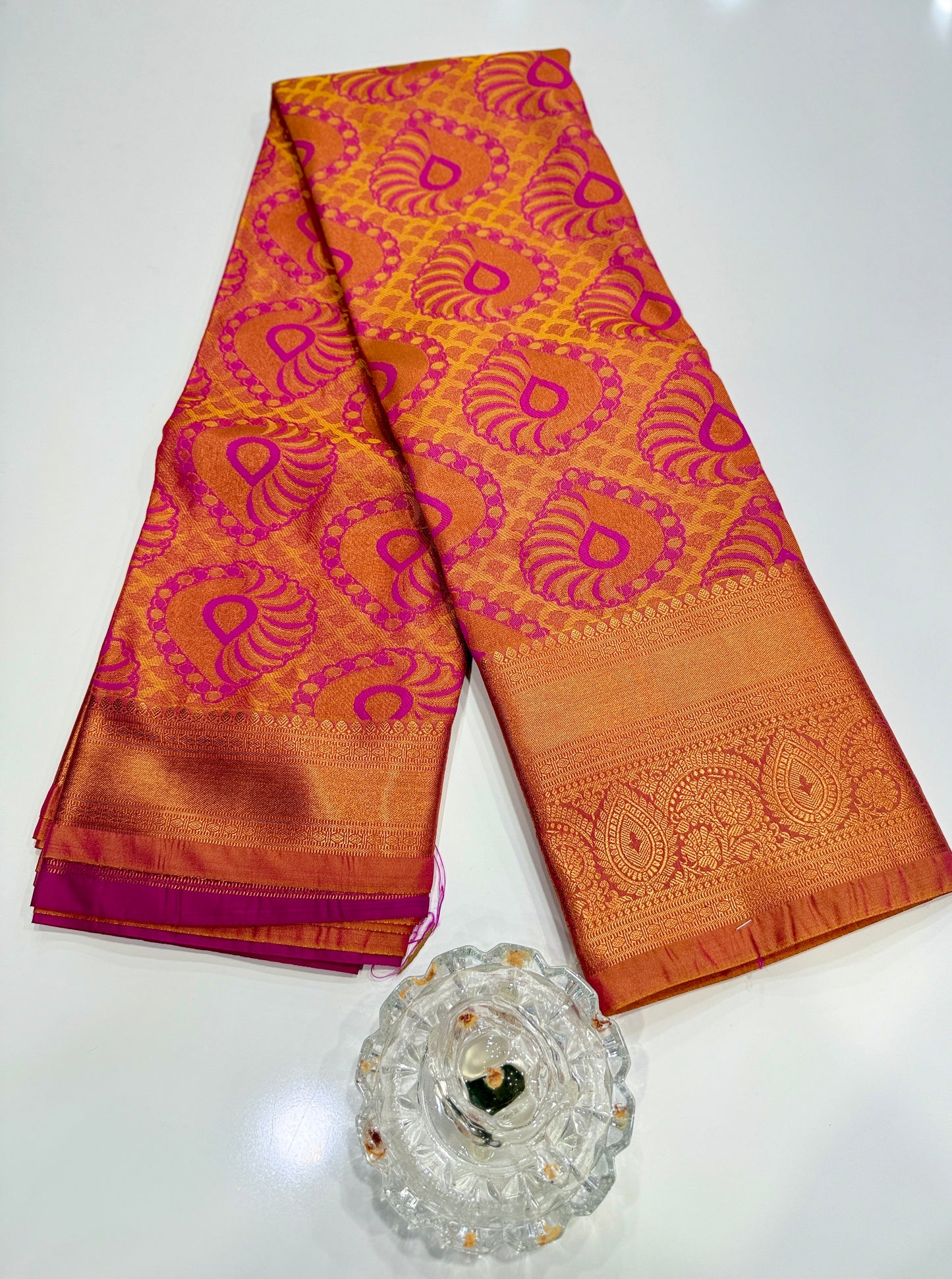 Bridal Soft Silk Saree with Jacquard Weaving & Contrast Border for Women
