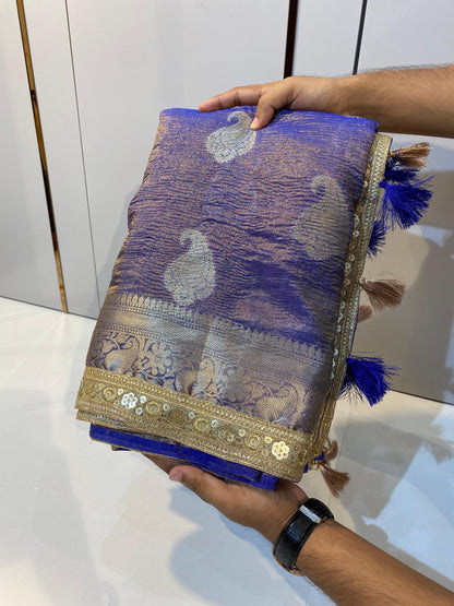 Most Demanded Pattern Banarasi Tissue Crush Silk Saree - No COD for This product