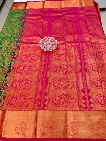 Bridal Kanchipuram Style Silk Saree with Rich Zari Border – Festive Wear