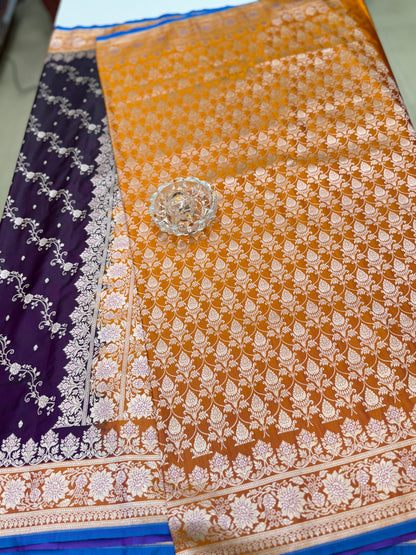 Mashru Katan Silk Saree with Zari Weaving Border and Blouse – Festive Wear for Women