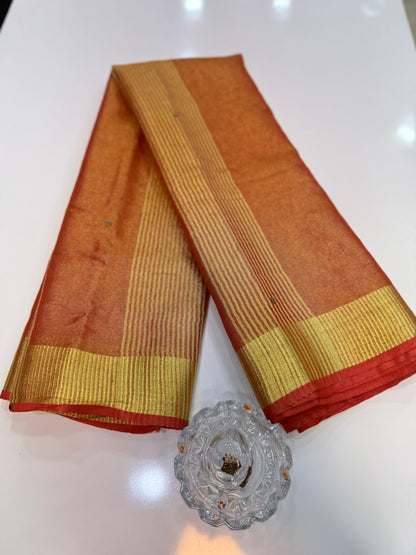 Pure Tissue 150 Count Linen Handloom Saree with Handwork and Running Blouse for Women