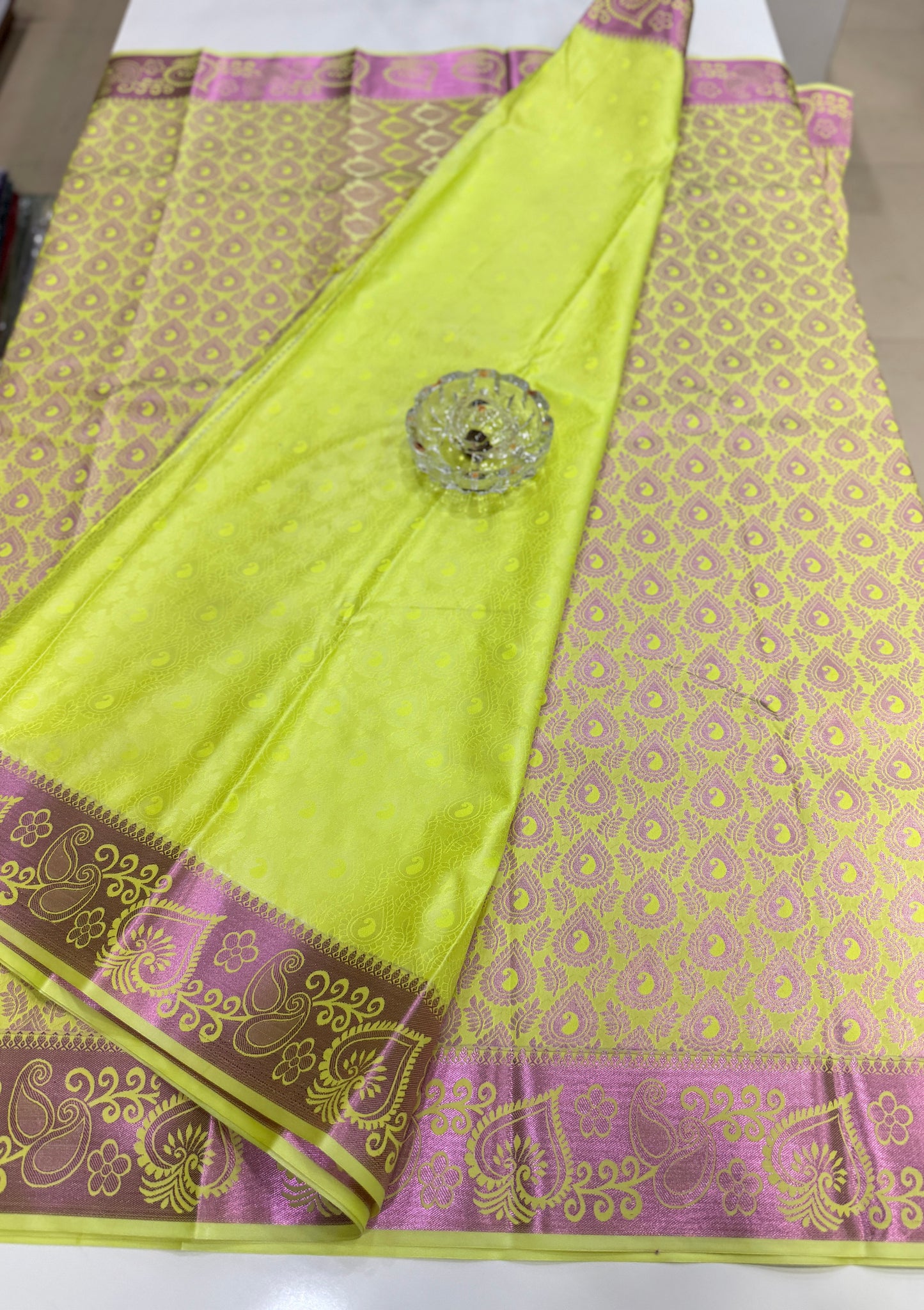 Bridal Soft Silk Saree with Jacquard Weaving & Contrast Border for Women