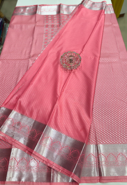 Traditional Kanchipuram Style Silk Saree for Women with Zari Border and Blouse Piece | Power-loom Woven Saree