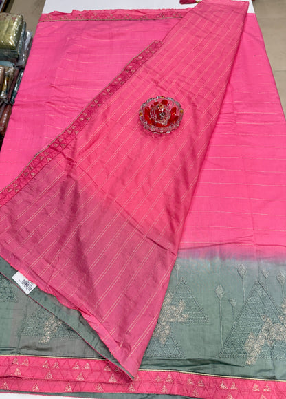 Omber Dual Shaded Designer Silk Saree with Embroidery Lace Work, Patchwork and Art Silk Blouse