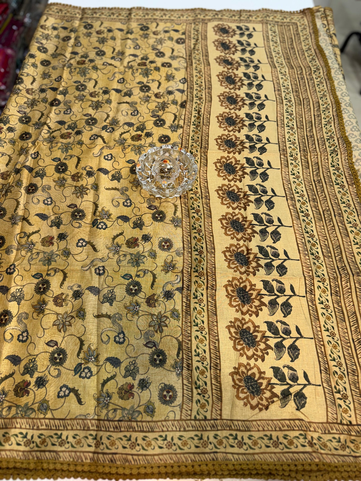 Nilambari Silk Floral Printed Saree with Lace Border