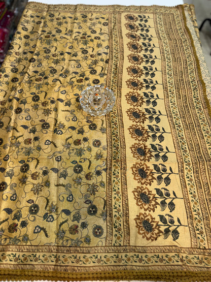 Nilambari Silk Floral Printed Saree with Lace Border