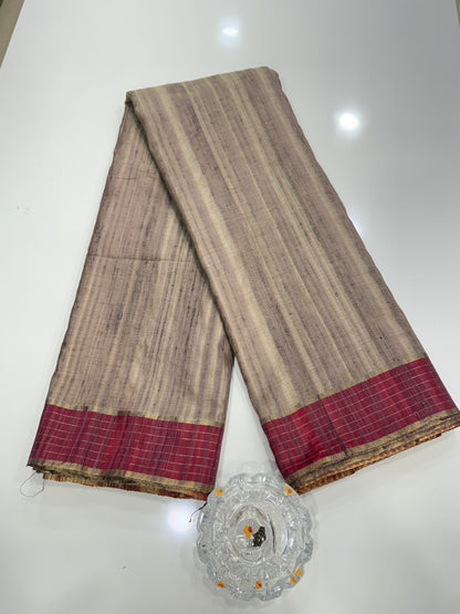 Handloom Style Katan Silk Saree with Red Zari Border – Elegant Office & Festive Wear Saree for Women