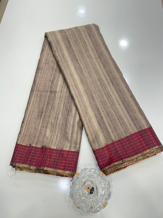 Handloom Style Katan Silk Saree with Red Zari Border – Elegant Office & Festive Wear Saree for Women