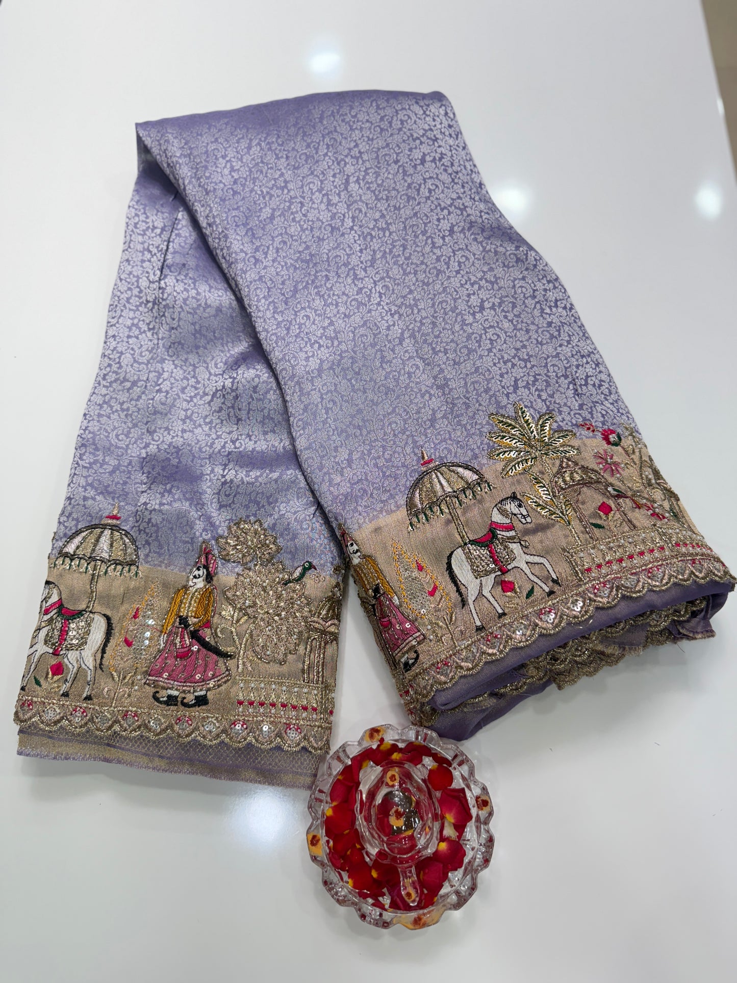 Pure Ziraf Silk Saree with Zari, Thread, Cut Dana, Moti & Mirror Heavy Work – Luxury Bridal and Festive Wear Saree for Women