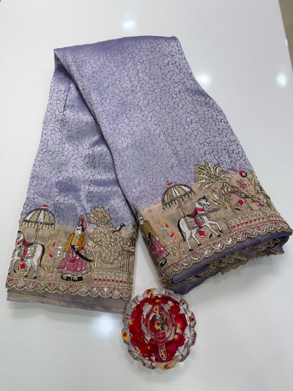 Pure Ziraf Silk Saree with Zari, Thread, Cut Dana, Moti & Mirror Heavy Work – Luxury Bridal and Festive Wear Saree for Women